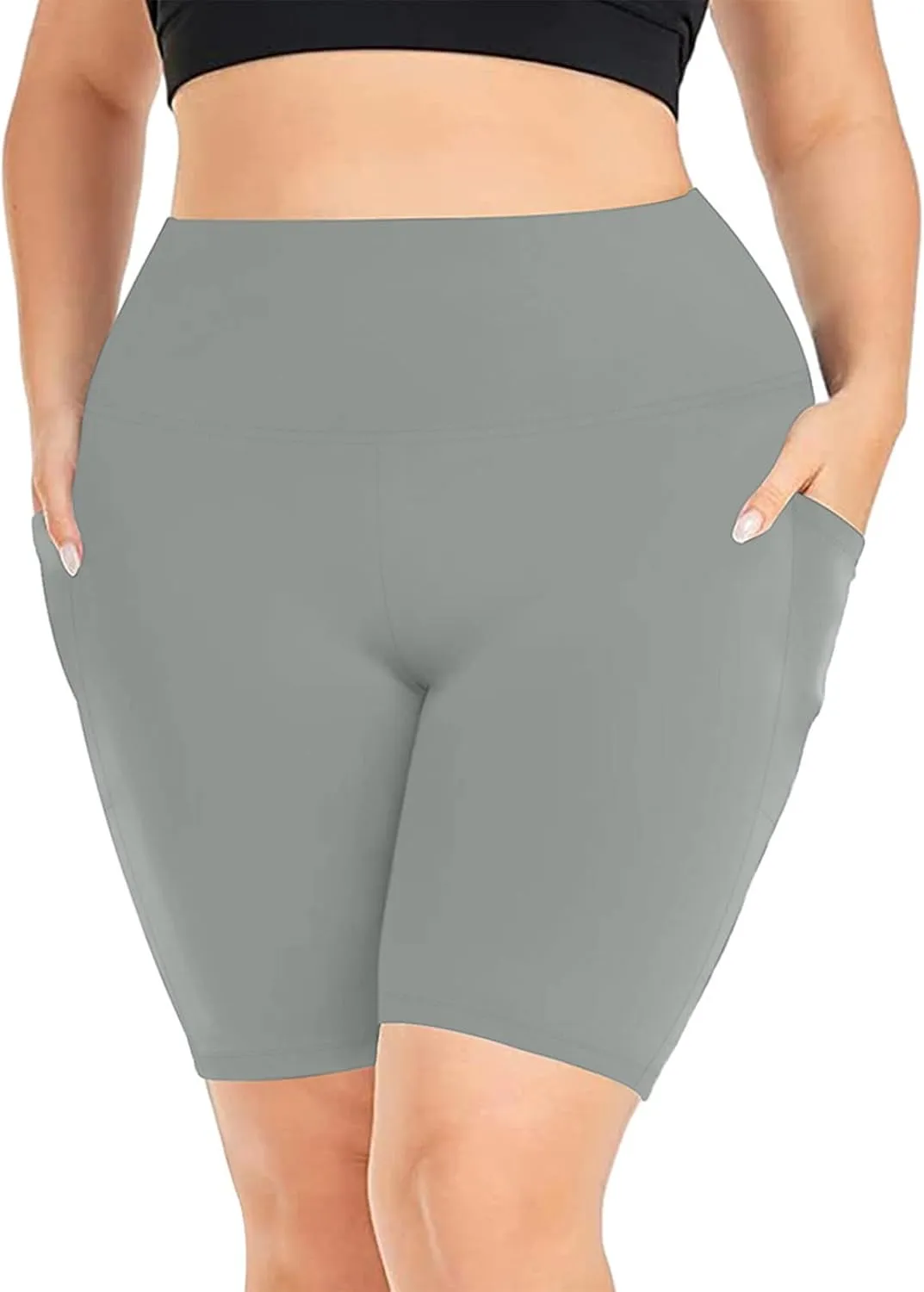 Womens Plus Size Tummy Control Biker Shorts Summer Soft Comfy Sports Workout High Waist Gym Yoga Shorts with Pockets