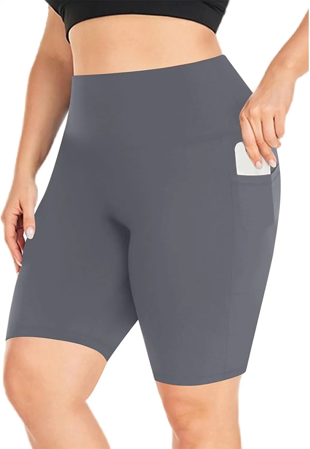 Womens Plus Size Tummy Control Biker Shorts Summer Soft Comfy Sports Workout High Waist Gym Yoga Shorts with Pockets