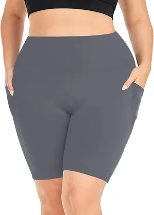 Womens Plus Size Tummy Control Biker Shorts Summer Soft Comfy Sports Workout High Waist Gym Yoga Shorts with Pockets