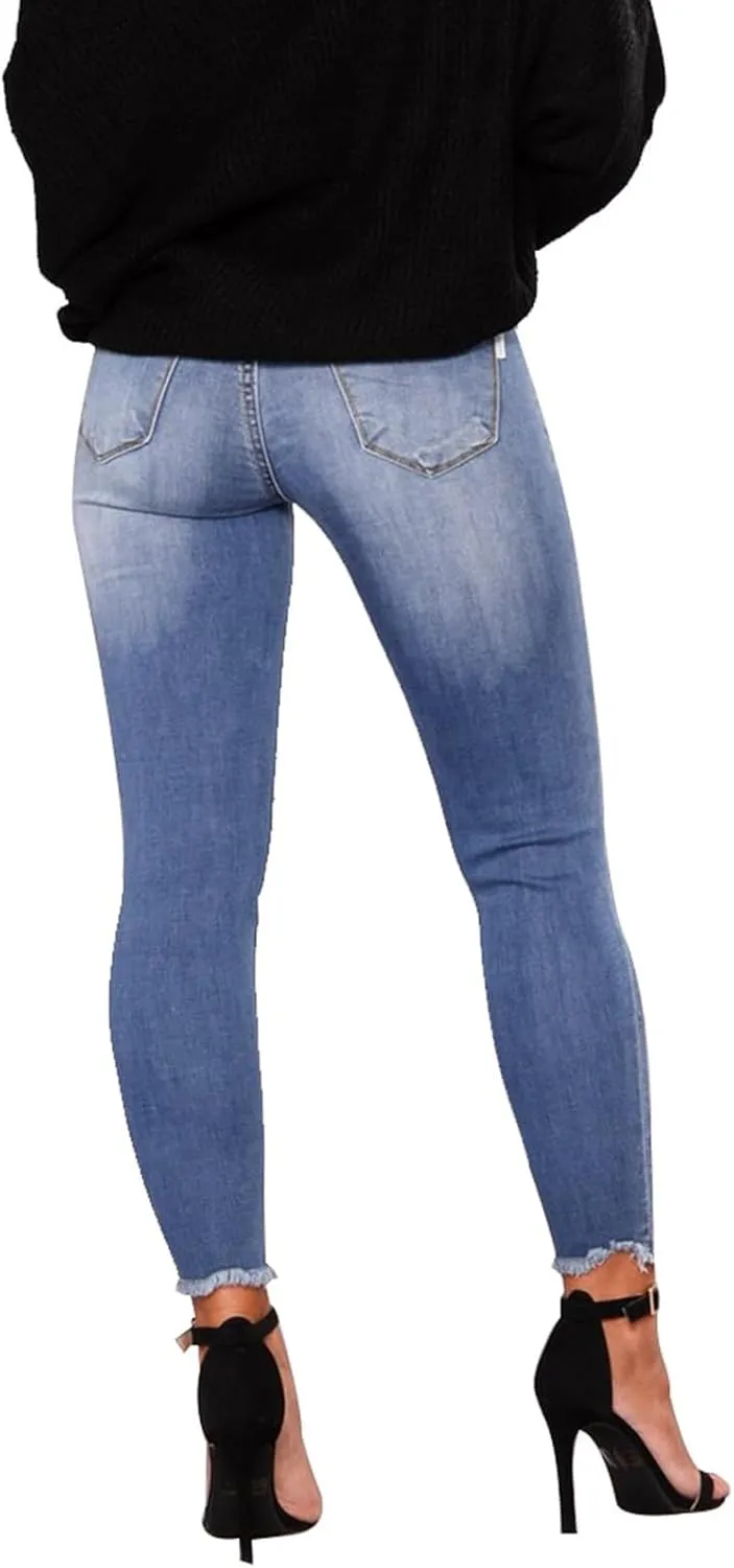 Women's Ripped Jeans Stretch Skinny Jean Trendy Straight Leg Jeans with Holes