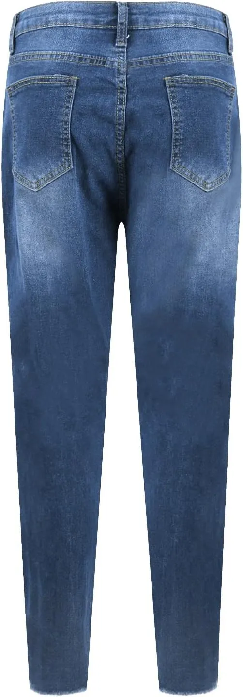 Women's Ripped Jeans Stretch Skinny Jean Trendy Straight Leg Jeans with Holes