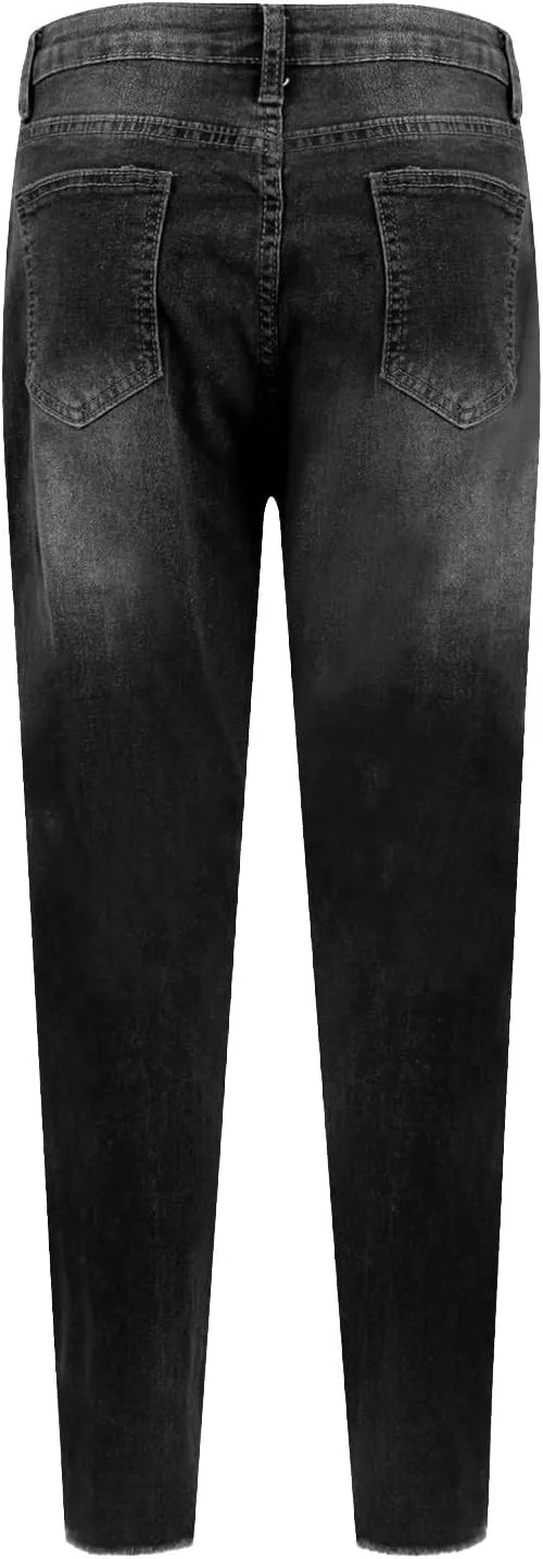 Women's Ripped Jeans Stretch Skinny Jean Trendy Straight Leg Jeans with Holes