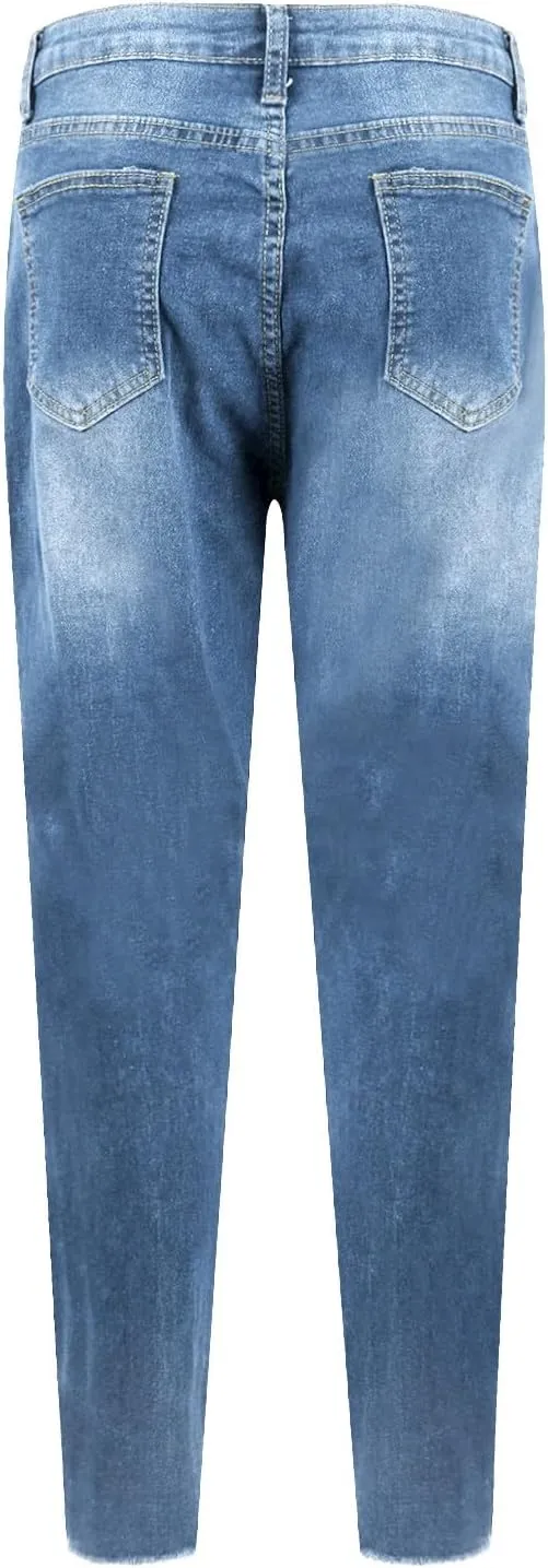 Women's Ripped Jeans Stretch Skinny Jean Trendy Straight Leg Jeans with Holes