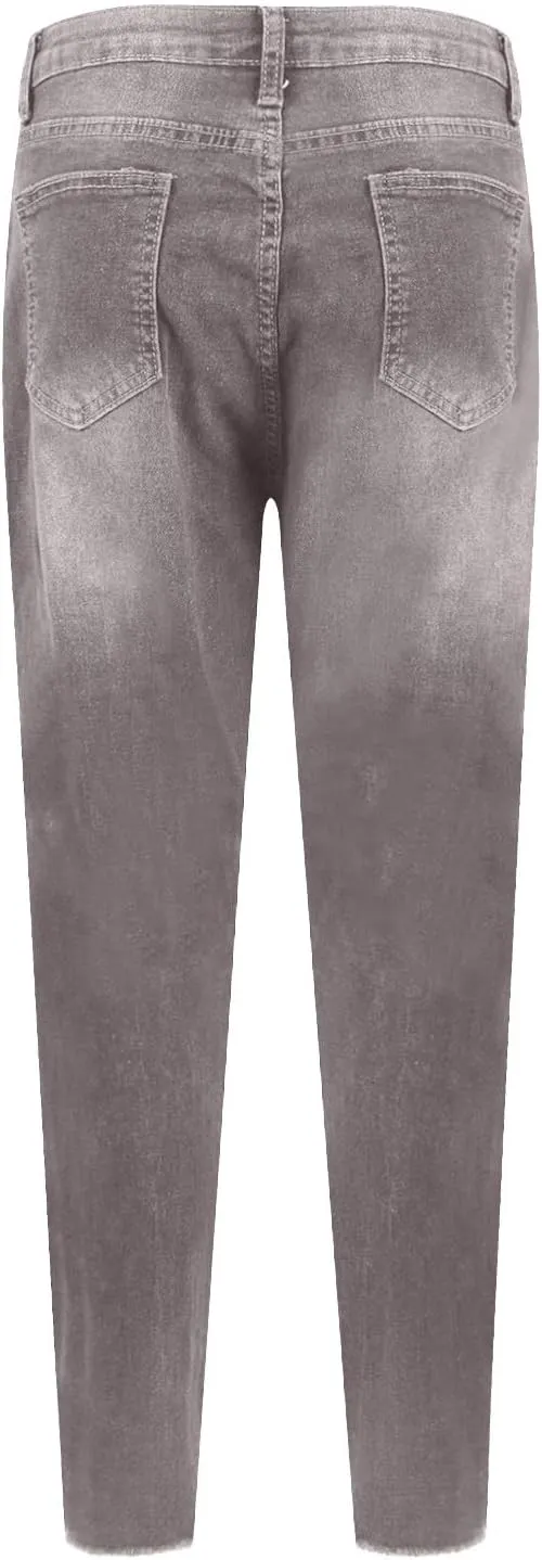 Women's Ripped Jeans Stretch Skinny Jean Trendy Straight Leg Jeans with Holes
