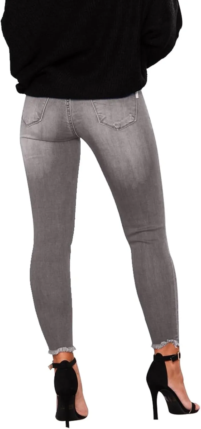 Women's Ripped Jeans Stretch Skinny Jean Trendy Straight Leg Jeans with Holes