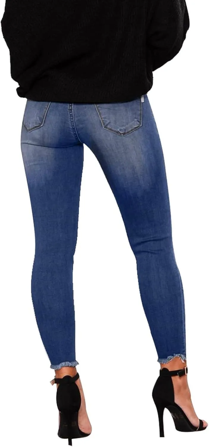 Women's Ripped Jeans Stretch Skinny Jean Trendy Straight Leg Jeans with Holes
