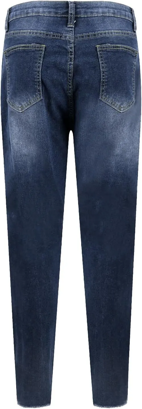 Women's Ripped Jeans Stretch Skinny Jean Trendy Straight Leg Jeans with Holes