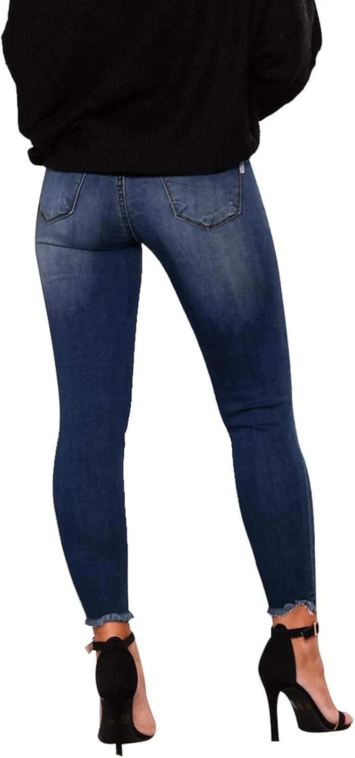 Women's Ripped Jeans Stretch Skinny Jean Trendy Straight Leg Jeans with Holes