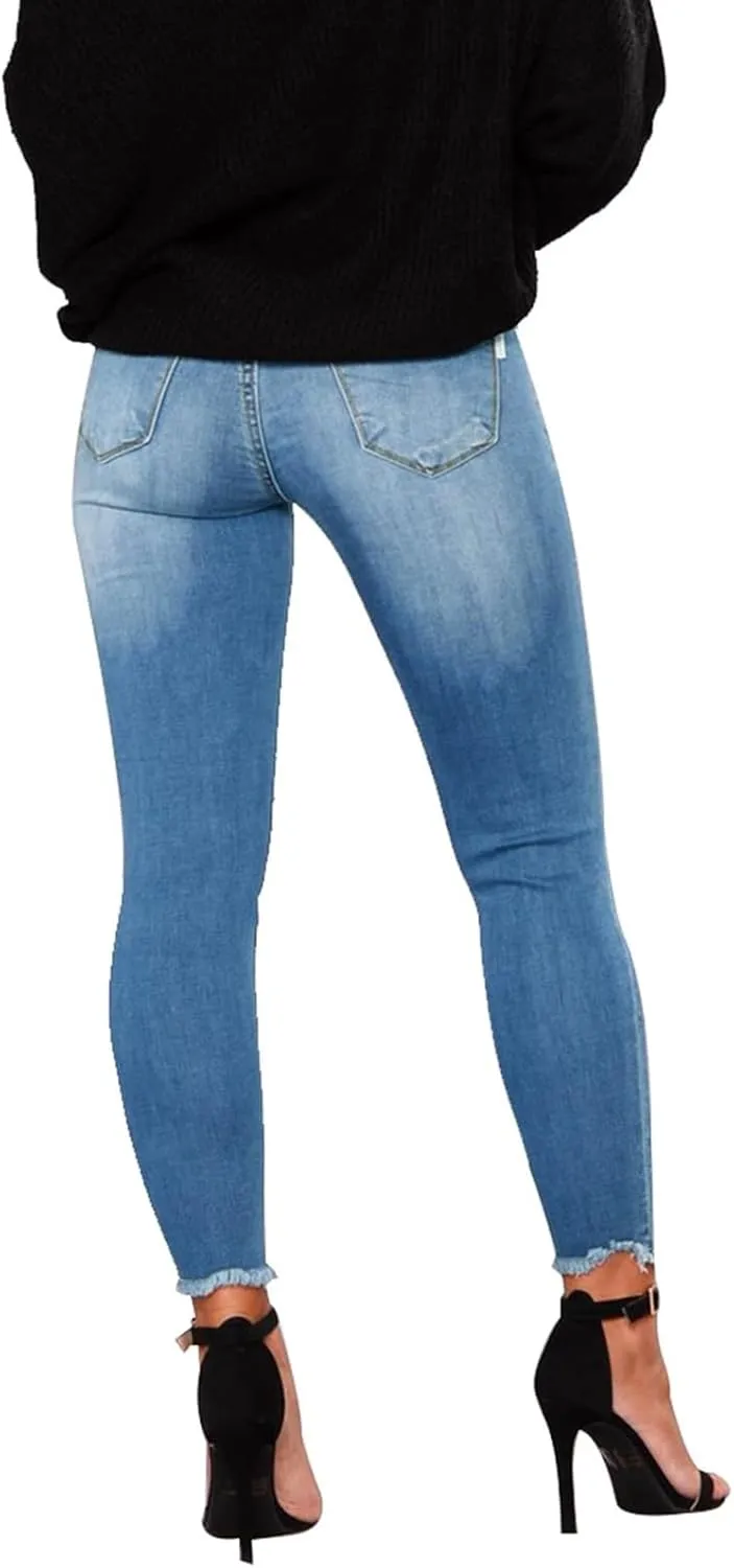 Women's Ripped Jeans Stretch Skinny Jean Trendy Straight Leg Jeans with Holes