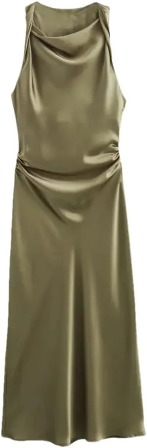 Women's Sexy Sleeveless Evening Dress Satin Slip Midi Dress