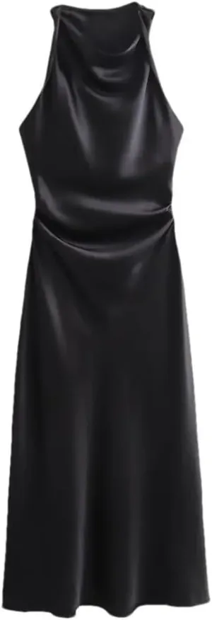Women's Sexy Sleeveless Evening Dress Satin Slip Midi Dress
