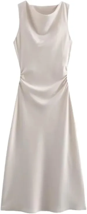 Women's Sexy Sleeveless Evening Dress Satin Slip Midi Dress