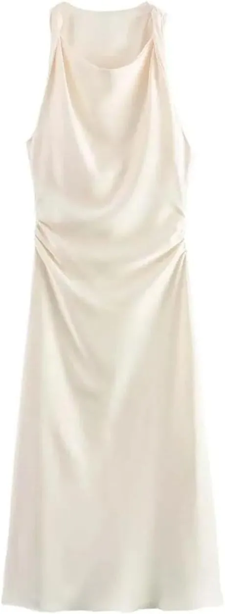 Women's Sexy Sleeveless Evening Dress Satin Slip Midi Dress