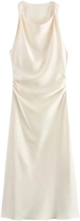 Women's Sexy Sleeveless Evening Dress Satin Slip Midi Dress
