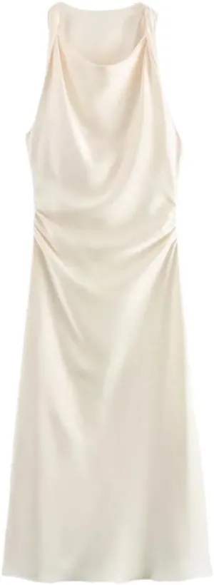Women's Sexy Sleeveless Evening Dress Satin Slip Midi Dress