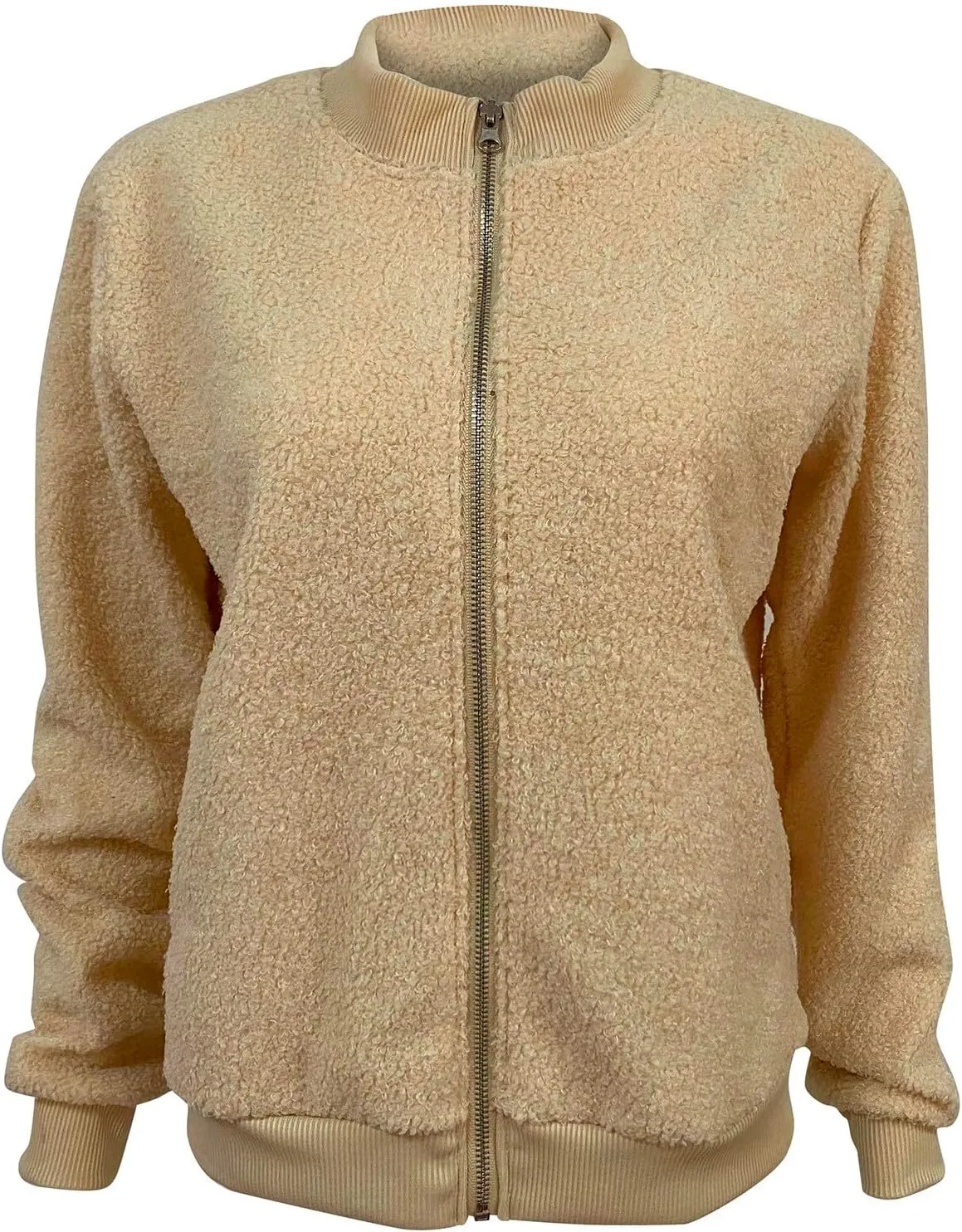 Women's Sherpa Fleece Jacket Faux Fuzzy Long Sleeve Casual Zip up Bomber Coat Winter Fuzzy Casual Zip up Coat Pocket