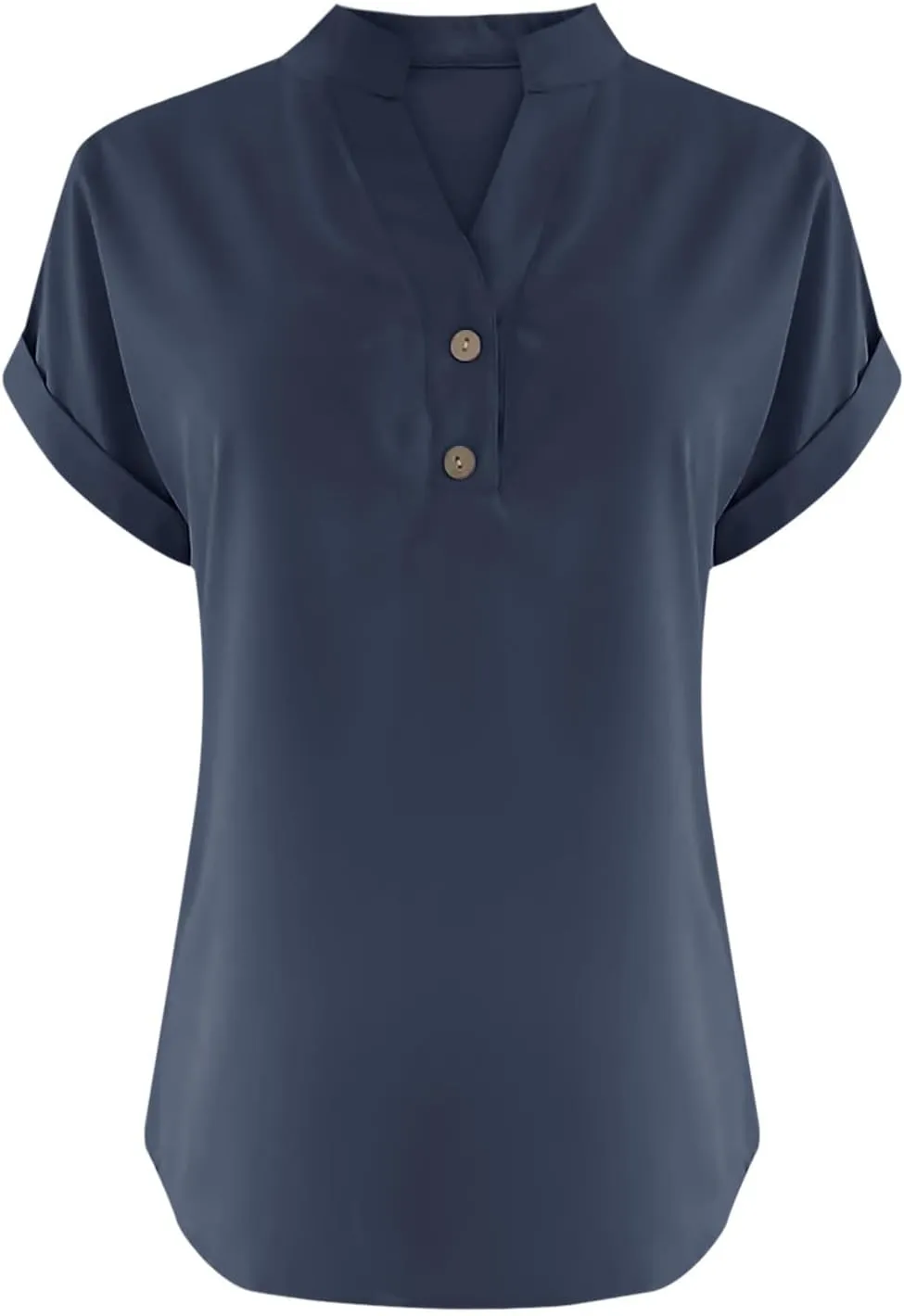 Womens Short Sleeve Linen Shirts Summer Casual Cotton Gauzy Tops Trendy Button V Neck Tunic Work Blouses Loose Fit