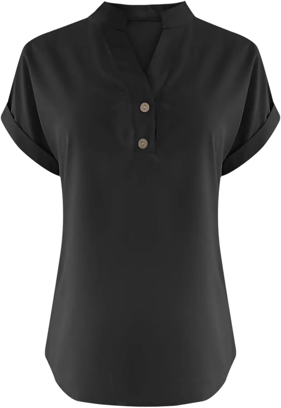 Womens Short Sleeve Linen Shirts Summer Casual Cotton Gauzy Tops Trendy Button V Neck Tunic Work Blouses Loose Fit