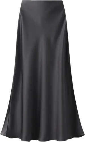 Women's Silk Satin Midi Skirts High Waist Elastic Vintage Maxi Skirts Loose A Line Skirt