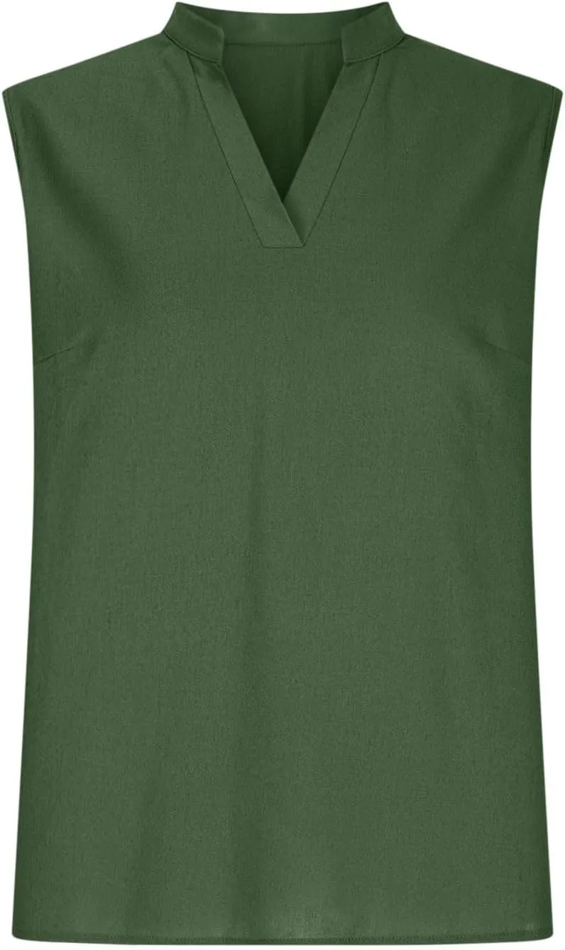 Womens Sleeveless Tops Cotton Linen Loose Fit V-Neck Tank Tops Vintage Country Basic Vacation Blouses