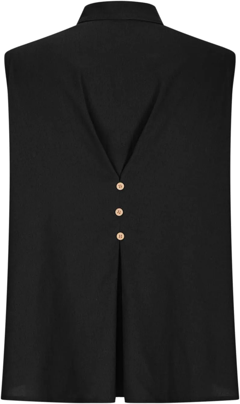 Womens Sleeveless Tops Cotton Linen Loose Fit V-Neck Tank Tops Vintage Country Basic Vacation Blouses