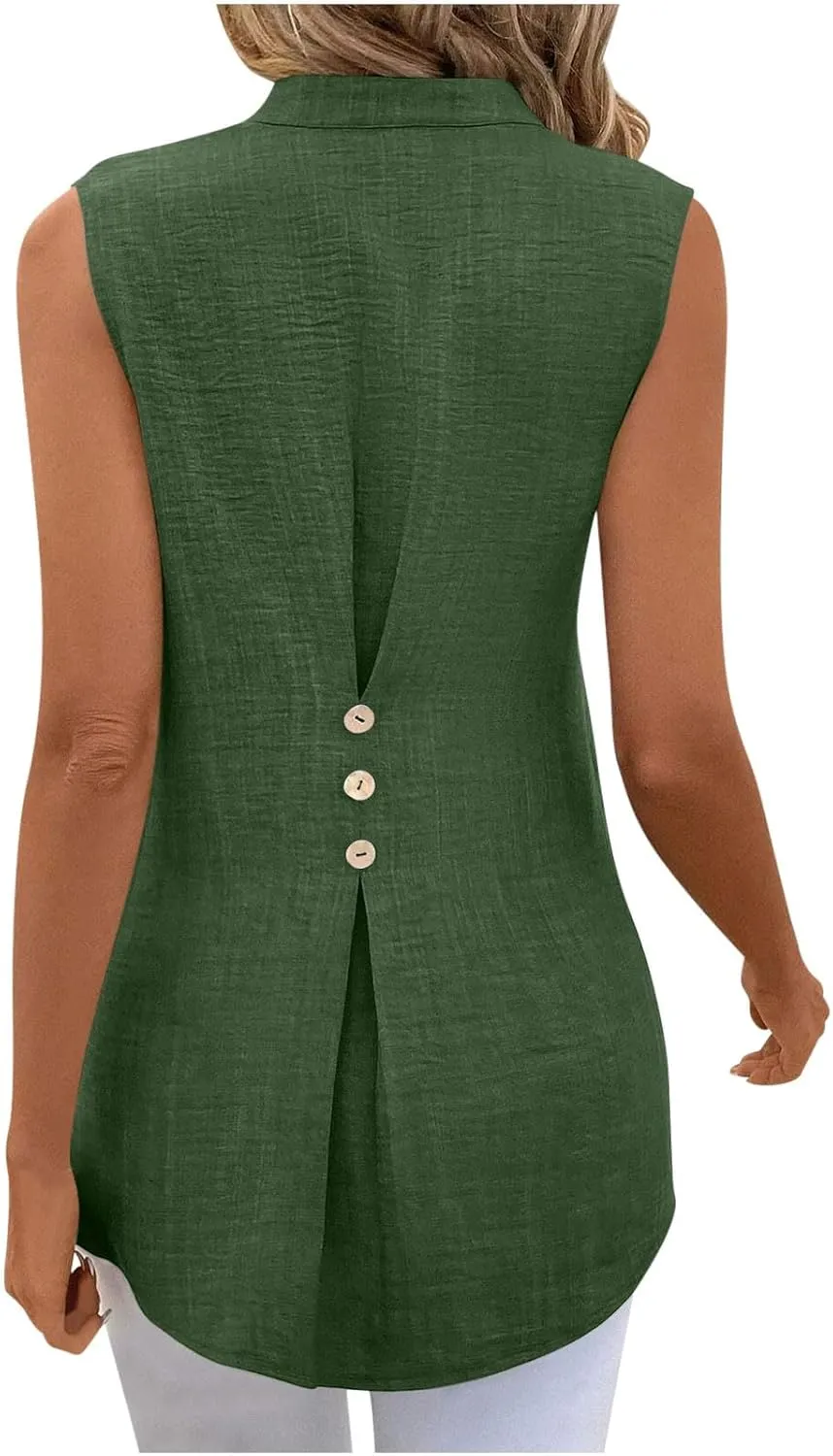 Womens Sleeveless Tops Cotton Linen Loose Fit V-Neck Tank Tops Vintage Country Basic Vacation Blouses