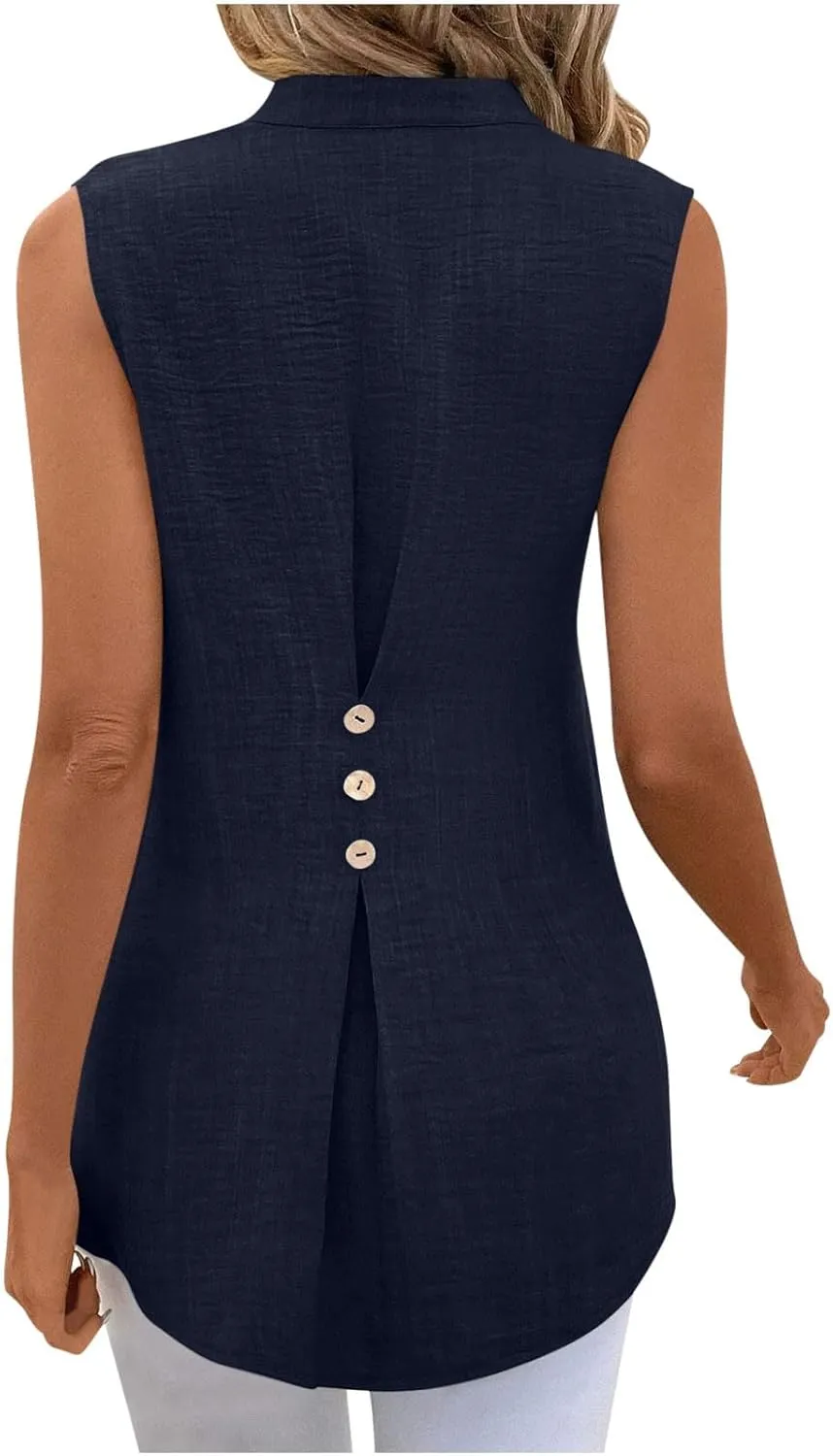 Womens Sleeveless Tops Cotton Linen Loose Fit V-Neck Tank Tops Vintage Country Basic Vacation Blouses
