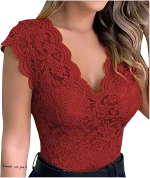 Women's Sleeveless Tops Lace Casual Loose Blouses Tank Shirts Deep Vneck Cap Sleeve Basic Tanks Top for Women