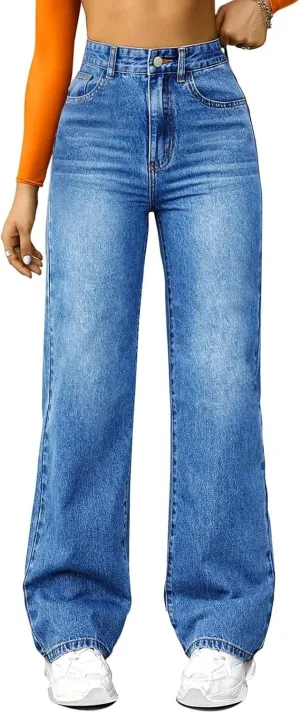 Womens Straight Leg Jeans 2025 Trendy High Waisted Wide Leg Pants Casual Loose Microelastic Boyfried Denim Trousers