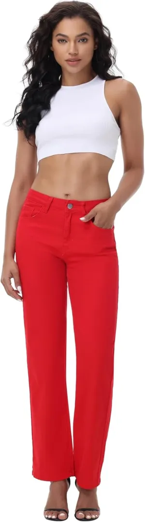 Women's Straight Leg Jeans High Waisted Stretchy Denim Pants with Pockets