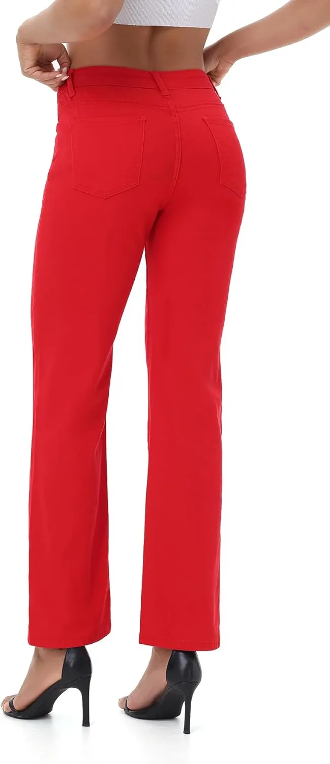 Women's Straight Leg Jeans High Waisted Stretchy Denim Pants with Pockets