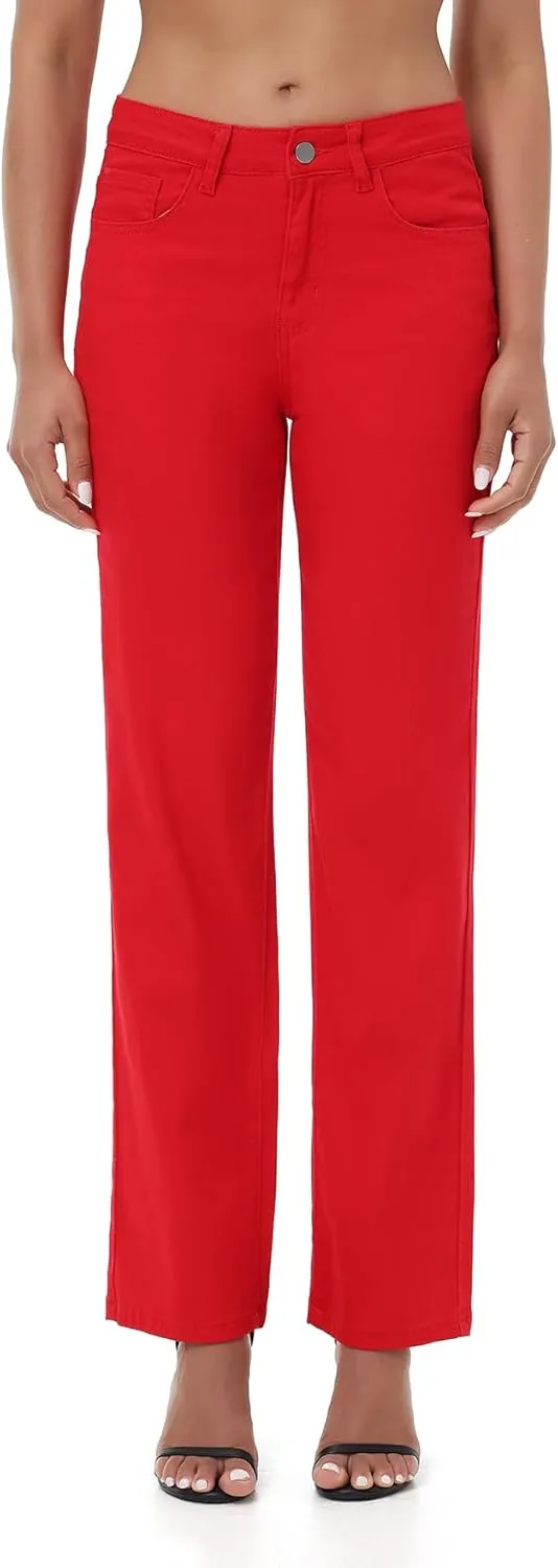 Women's Straight Leg Jeans High Waisted Stretchy Denim Pants with Pockets