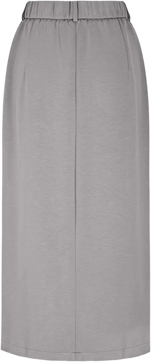 Women's Stretch Pencil Skirt Cotton Business Casual Work Midi Skirts Ladies Elastic Waist Slit Bodycon Suit Skorts
