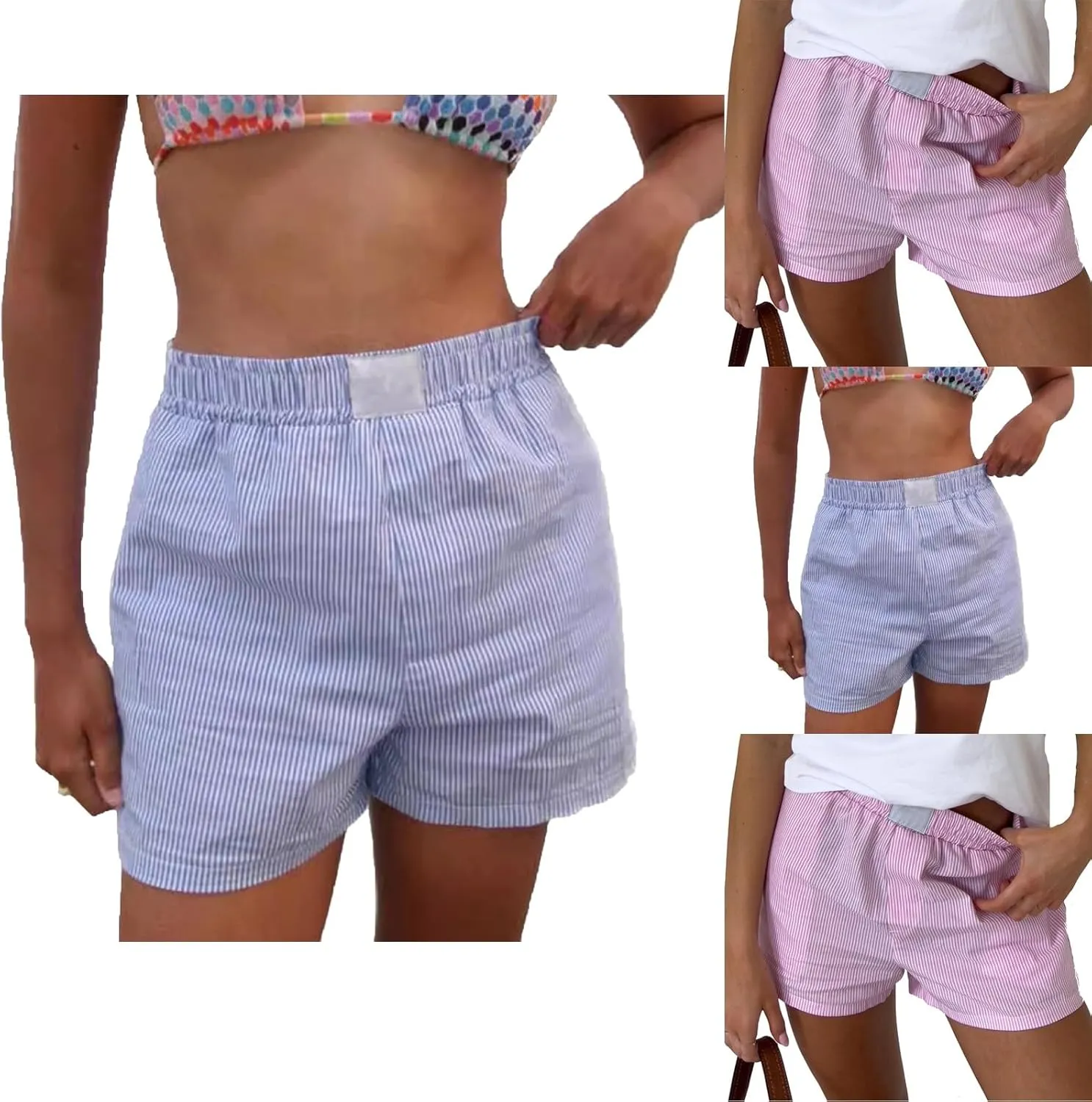 Womens Striped Shorts Summer Beach Shorts Elastic Waist Shorts Lightweight Shorts Comfy Hiking Shorts