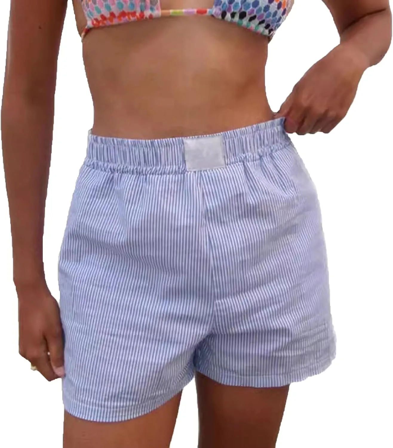 Womens Striped Shorts Summer Beach Shorts Elastic Waist Shorts Lightweight Shorts Comfy Hiking Shorts