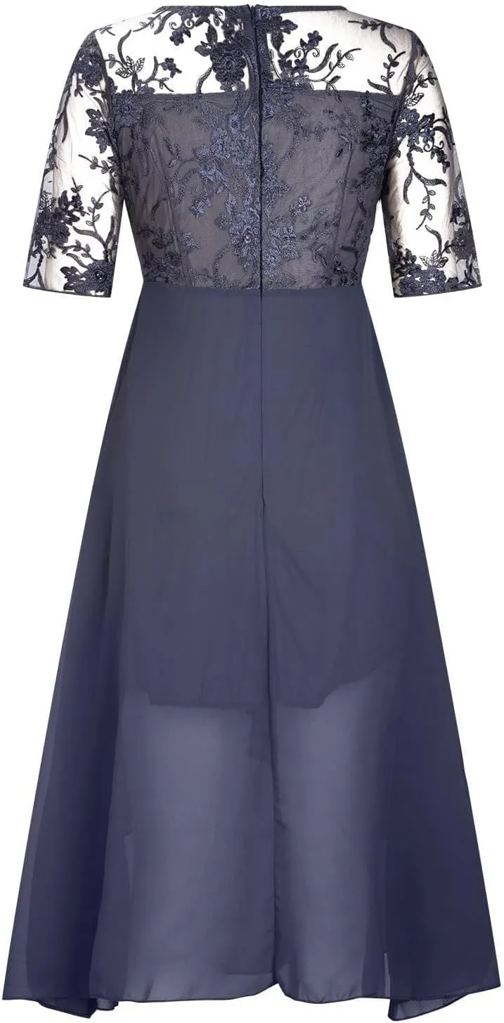 Women's Summer Chiffon Lace Maxi Dresses Half Sleeve Mesh Flowy Formal Evening Wedding Guest Party Dress