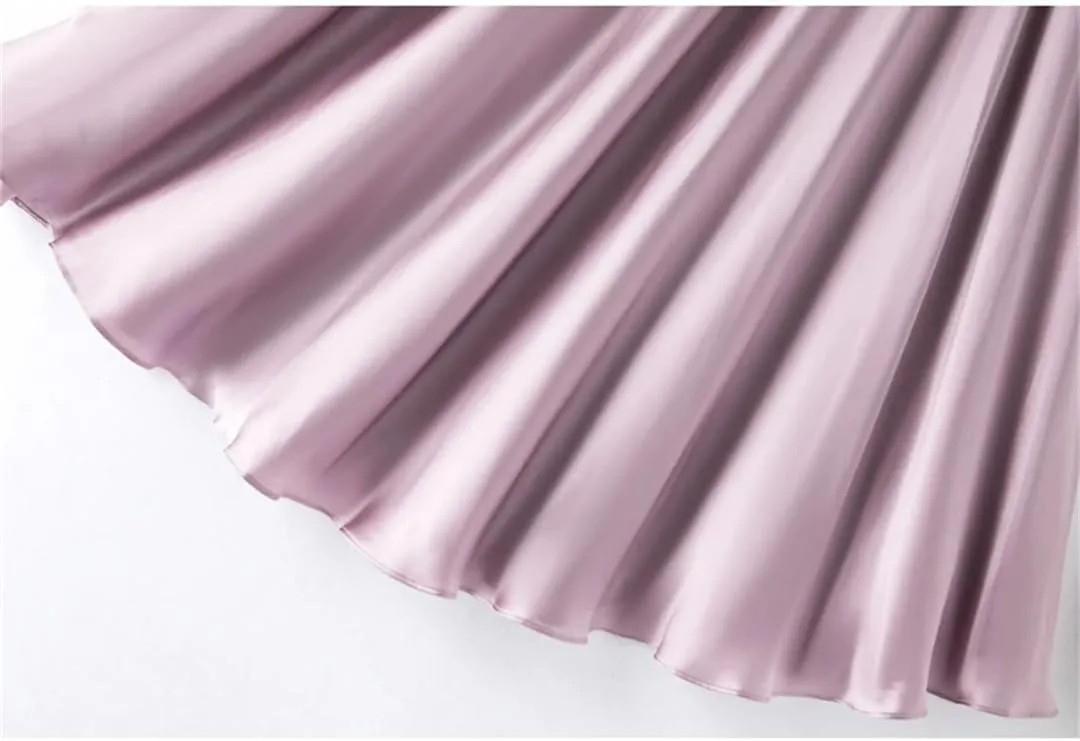 Women's Summer Loose Satin Silk Skirt Mid Length Slim Large Swing Skirt