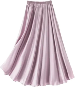Women's Summer Loose Satin Silk Skirt Mid Length Slim Large Swing Skirt