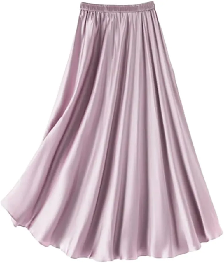 Women's Summer Loose Satin Silk Skirt Mid Length Slim Large Swing Skirt