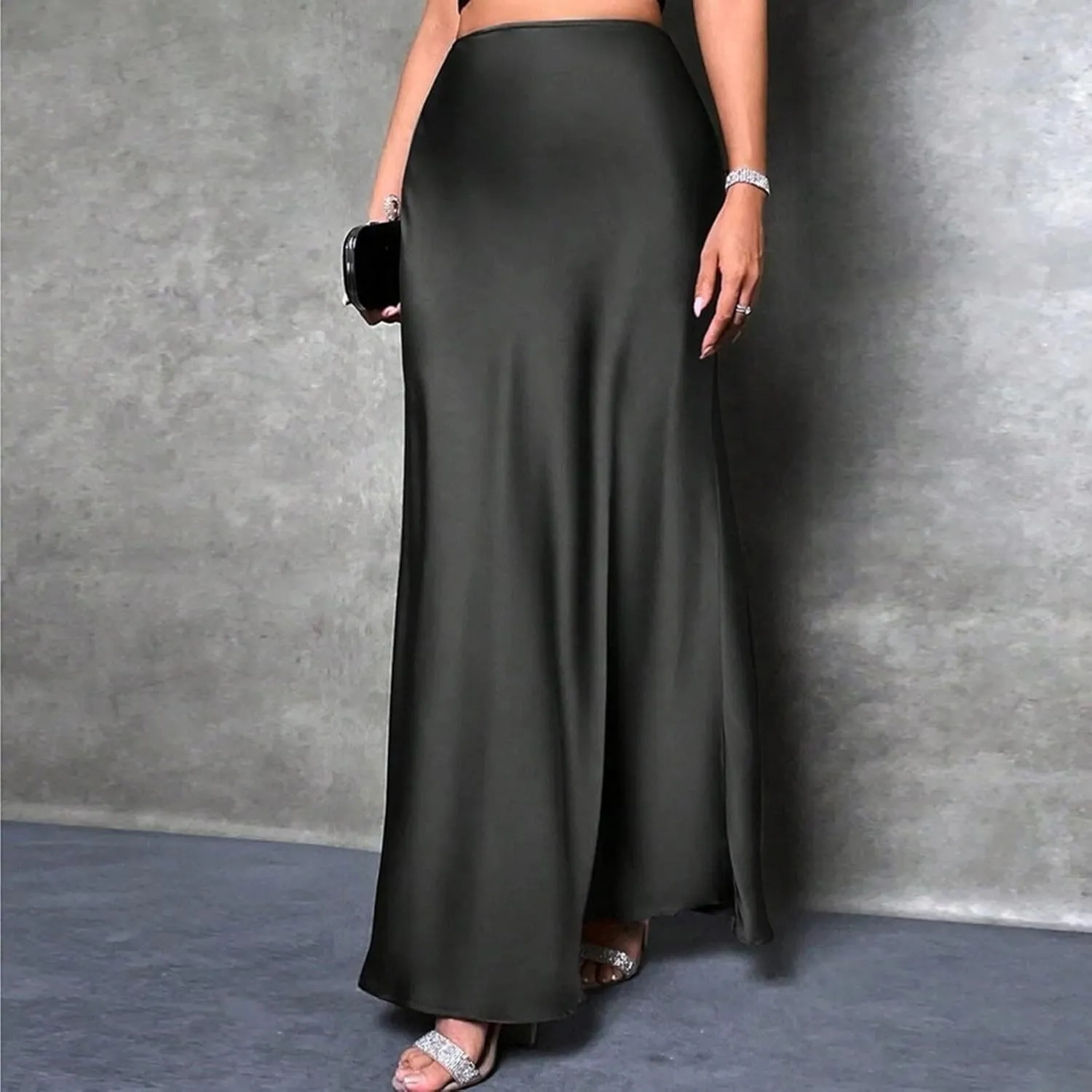 Womens Summer Skirt 2025 Silk Elegant High Waist Cocktail Party Wedding Mermaid Satin Maxi Skirts Spring Fall Outfit