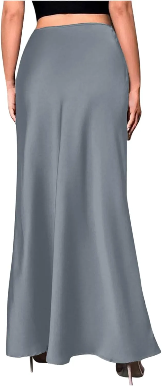 Womens Summer Skirt 2025 Silk Elegant High Waist Cocktail Party Wedding Mermaid Satin Maxi Skirts Spring Fall Outfit