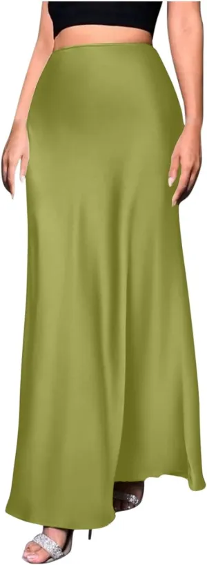 Womens Summer Skirt 2025 Silk Elegant High Waist Cocktail Party Wedding Mermaid Satin Maxi Skirts Spring Fall Outfit