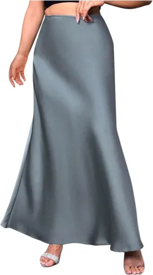 Womens Summer Skirt 2025 Silk Elegant High Waist Cocktail Party Wedding Mermaid Satin Maxi Skirts Spring Fall Outfit