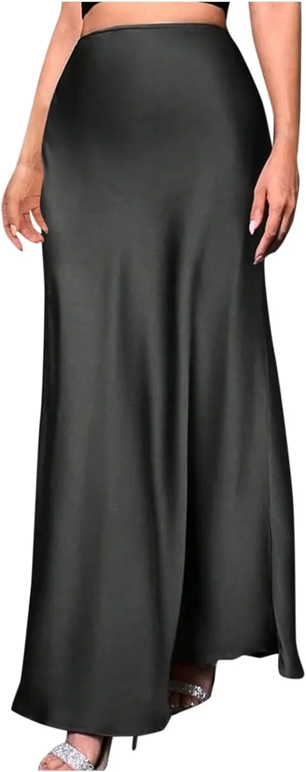Womens Summer Skirt 2025 Silk Elegant High Waist Cocktail Party Wedding Mermaid Satin Maxi Skirts Spring Fall Outfit