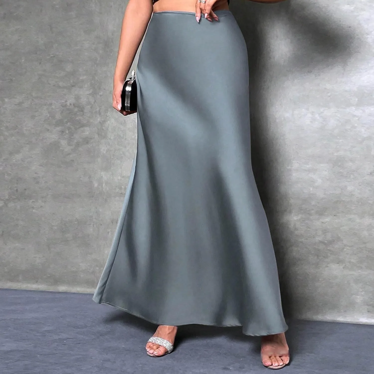 Womens Summer Skirt 2025 Silk Elegant High Waist Cocktail Party Wedding Mermaid Satin Maxi Skirts Spring Fall Outfit