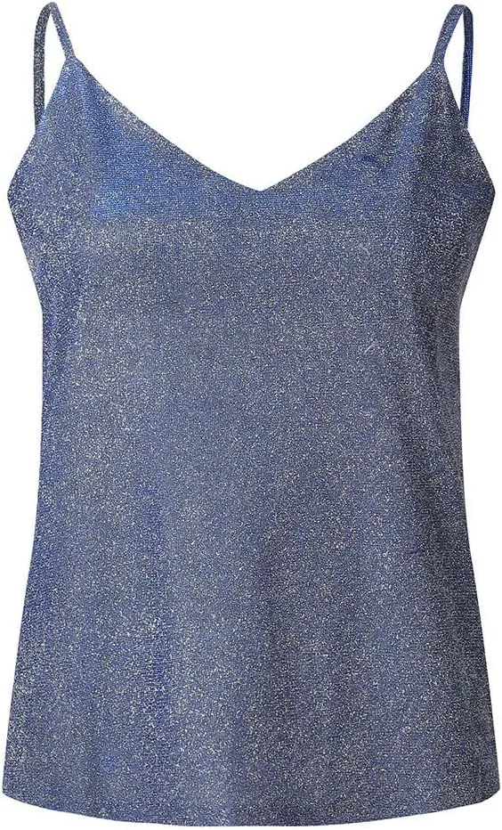 Womens Tank Tops Casual Fashion V Neck Strappy Sequin Sparkle Shimmer Camisole Sleeveless Tanks Tops
