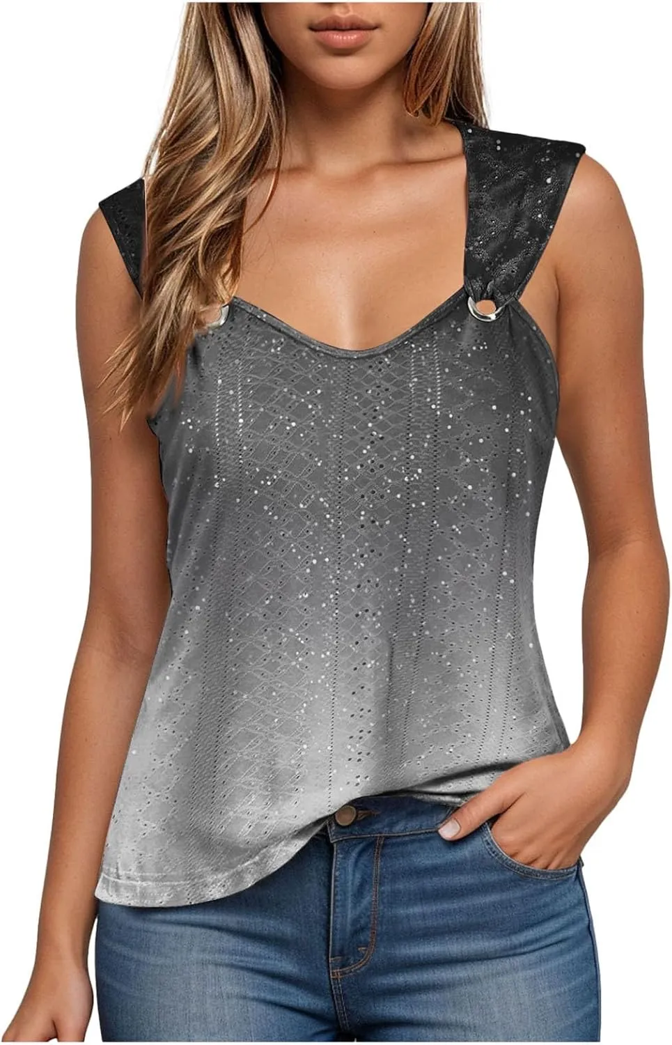Womens Tank Tops Loose Fit 2025 Trendy Summer V Neck Sleeveless T Shirts Spring Clothes Casual Loose Blouses