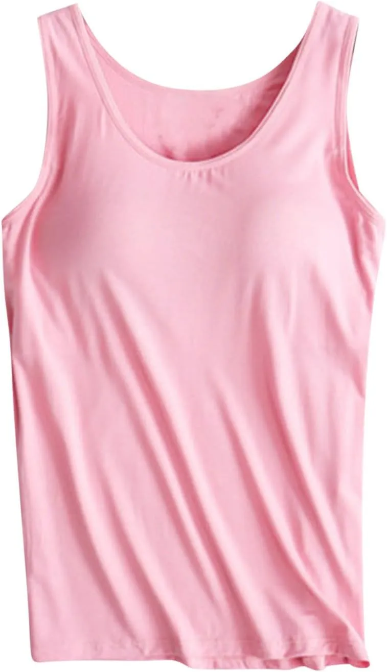 Women's Tank Tops with Built in Bras,2024 Summer Plus Size Tank Tops Scoop Neck Loose Fit Yoga Basic Sleeveless Tops