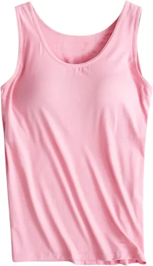 Women's Tank Tops with Built in Bras,2024 Summer Plus Size Tank Tops Scoop Neck Loose Fit Yoga Basic Sleeveless Tops