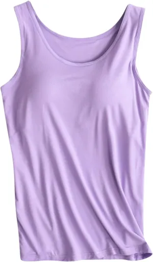 Women's Tank Tops with Built in Bras,2024 Summer Plus Size Tank Tops Scoop Neck Loose Fit Yoga Basic Sleeveless Tops